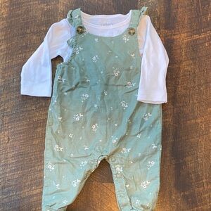 Carter's Green Floral Overalls with White Shirt